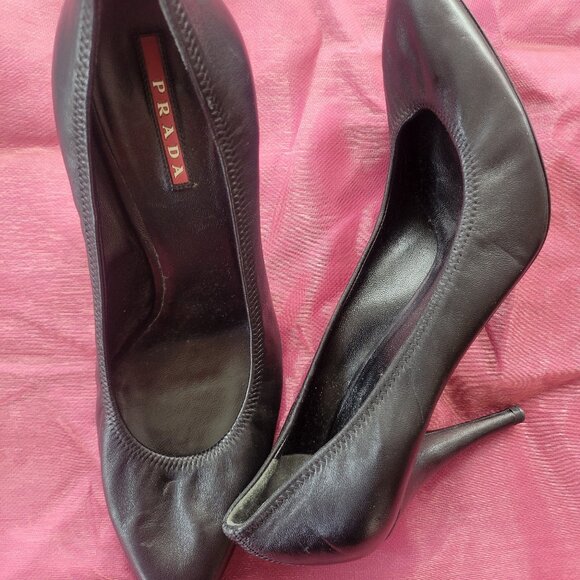 PRADA Soft Leather Black Heels, 7.5 - Picture 1 of 6